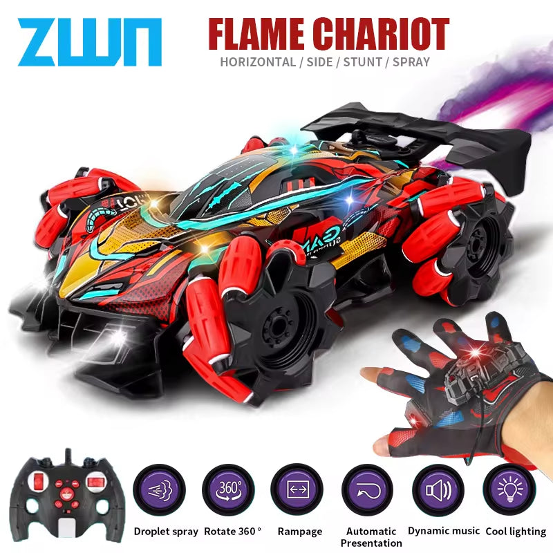 F2 RC Drift Car with Music Led Lights 2.4G Glove Gesture Radio Remote Control Spray Stunt Cars 4WD Electric Children Toys