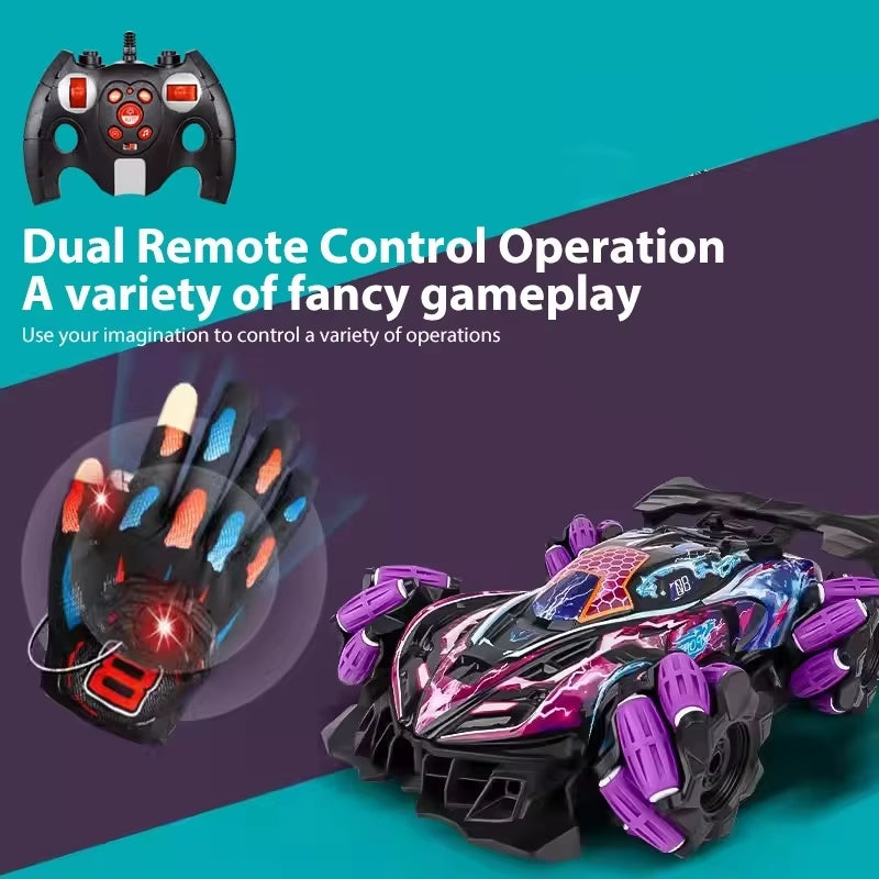 F2 RC Drift Car with Music Led Lights 2.4G Glove Gesture Radio Remote Control Spray Stunt Cars 4WD Electric Children Toys