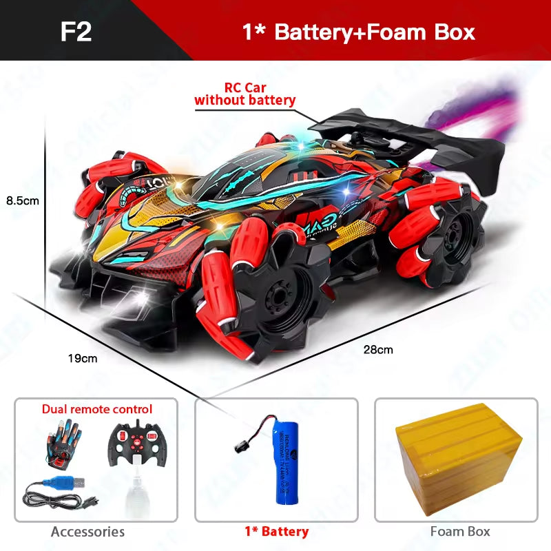 F2 RC Drift Car with Music Led Lights 2.4G Glove Gesture Radio Remote Control Spray Stunt Cars 4WD Electric Children Toys