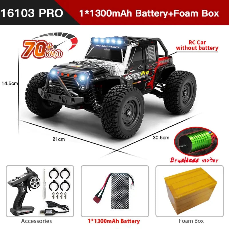 1:16 70KM/H or 50KM/H 4WD RC Car with LED Remote Control Cars High Speed Drift Monster Truck for Kids Vs Wltoys 144001 Toys