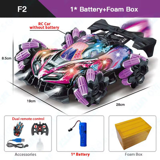 F2 RC Drift Car with Music Led Lights 2.4G Glove Gesture Radio Remote Control Spray Stunt Cars 4WD Electric Children Toys